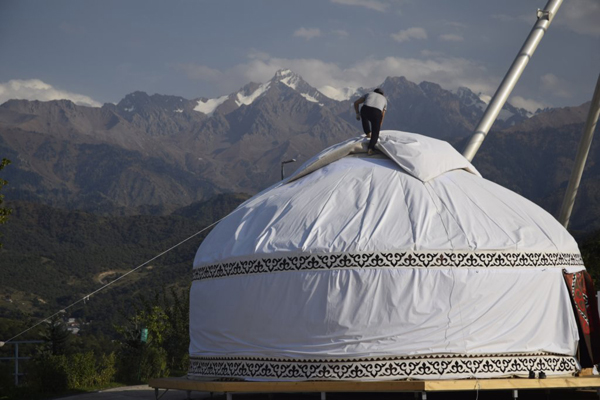 Building a yurt, Kazakhstan