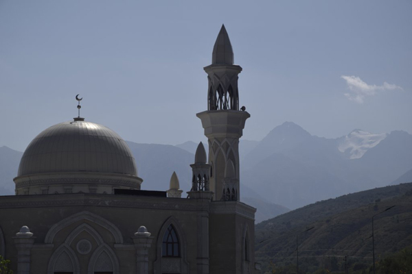 Mosque and mountains in Eastern Kazakhstan